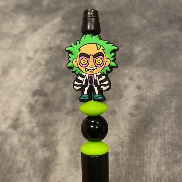 Halloween Beetlejuice Green Black Beaded Pen Writing Stationary - Picture 2 of 2